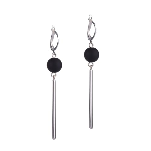 Adi Modeschmuck langer Ohrring 'Luca', versilberte Klappbrisur mit einer 10mm großen, italienischen Polarisperle und einem versilberten Messingröhrchen, 7cm lang, handgefertigt in Berlin (Schwarz) von Adi-Modeschmuck