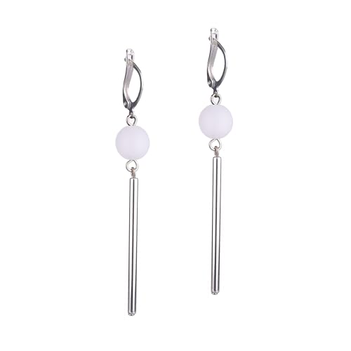 Adi Modeschmuck langer Ohrring 'Luca', versilberte Klappbrisur mit einer 10mm großen, italienischen Polarisperle und einem versilberten Messingröhrchen, 7cm lang, handgefertigt in Berlin (Weiß) von Adi-Modeschmuck