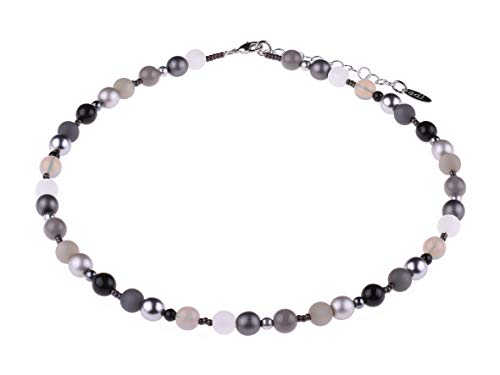 Adi Modeschmuck leichte Halskette 'Erin', Mischung aus original Polaris- und Glasperlen in attraktiven Farbverläufen, handgefertigt in Berlin (Schwarz, Weiß, Grau) von Adi-Modeschmuck
