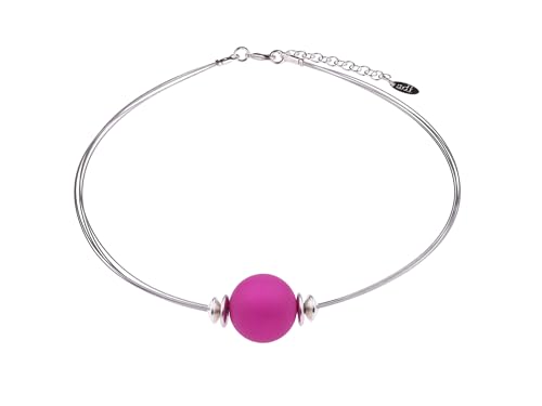 Adi-Modeschmuck leichter Halsreif 'Pia', eine 20mm original Italienische Polarisperle an 5 Strängen aus nylonummanteltem Stahlfaden, handgefertigt in Berlin (Fuchsia) von Adi-Modeschmuck