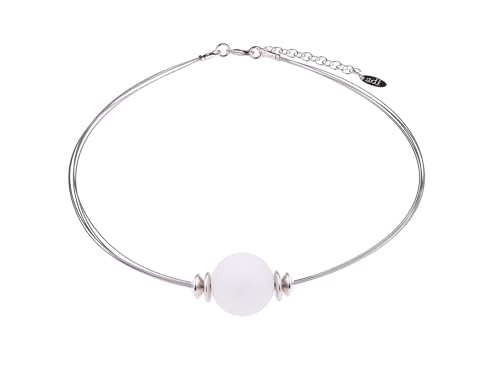 Adi-Modeschmuck leichter Halsreif 'Pia', eine 20mm original Italienische Polarisperle an 5 Strängen aus nylonummanteltem Stahlfaden, handgefertigt in Berlin (Weiß) von Adi-Modeschmuck