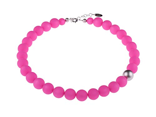 Adi Modeschmuck modische Halskette 'Fiona', original italienische Polarisperlen mit Einer asymmetrisch sitzenden metallic Akzentperle, handgefertigt in Berlin (Pink) von Adi Modeschmuck