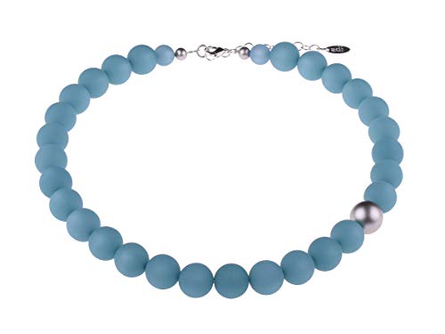 Adi-Modeschmuck modische Halskette 'Fiona', original italienische Polarisperlen mit Einer asymmetrisch sitzenden metallic Akzentperle, handgefertigt in Berlin (Taubenblau) von Adi-Modeschmuck