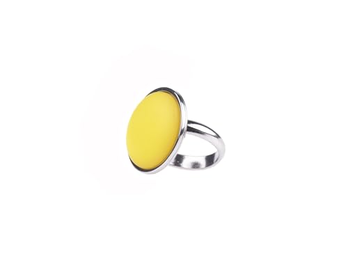 Adi-Modeschmuck verstellbarer Ring 'Amelie', 16mm großer Polaris Cabochon in einer verstellbaren Fassung aus Edelstahl, handgefertigt in Berlin (Gelb) von Adi-Modeschmuck