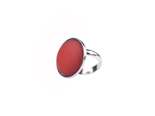 Adi-Modeschmuck verstellbarer Ring 'Amelie', 16mm großer Polaris Cabochon in einer verstellbaren Fassung aus Edelstahl, handgefertigt in Berlin (Hellrot) von Adi-Modeschmuck