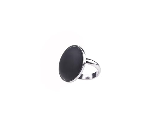 Adi-Modeschmuck verstellbarer Ring 'Amelie', 16mm großer Polaris Cabochon in einer verstellbaren Fassung aus Edelstahl, handgefertigt in Berlin (Schwarz) von Adi-Modeschmuck