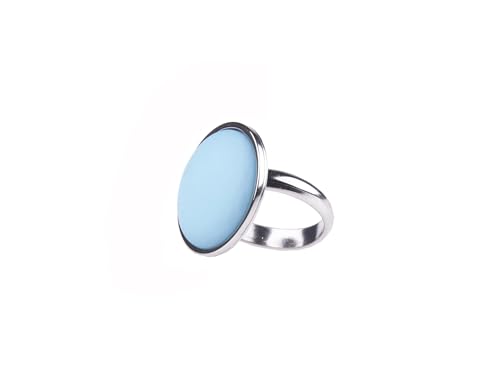 Adi-Modeschmuck verstellbarer Ring 'Amelie', 16mm großer Polaris Cabochon in einer verstellbaren Fassung aus Edelstahl, handgefertigt in Berlin (Türkis) von Adi-Modeschmuck