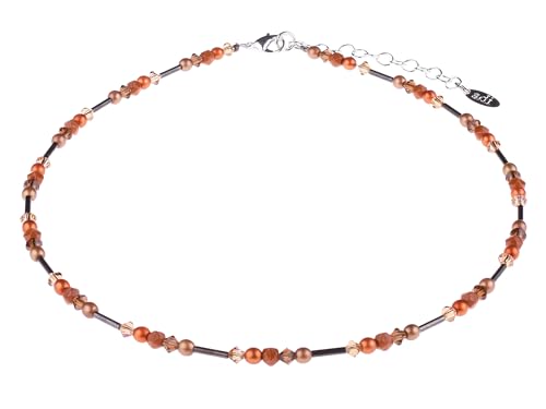 Adi-Modeschmuck zarte Glaskette “Anni”, hochwertige Mischung aus verschieden geformten Glasperlen und geschwärzten Messingröhrchen in attraktiven Farben, handgefertigt in Berlin (Brauntöne) von Adi-Modeschmuck