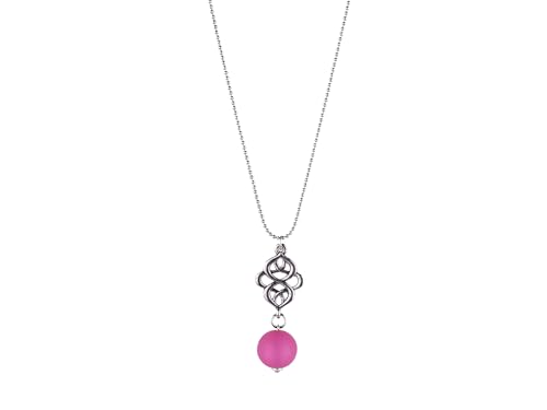 Adi-Modeschmuck zarte lange Kette 'Xenia', feine 70cm lange Kugelkette mit einer bunten Polarisperle und einem Metallornament als Anhänger, handgefertigt in Berlin (Pink) von Adi-Modeschmuck