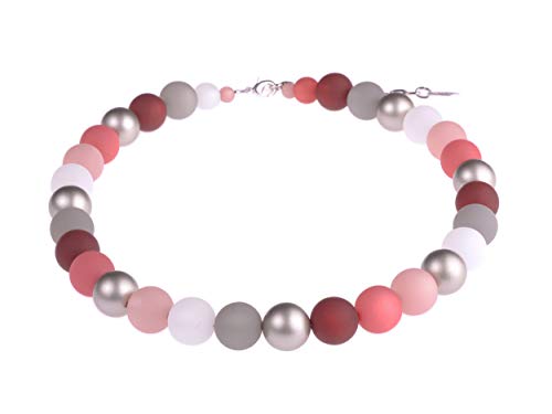 Adi Modeschmuck Klassische Polariskette “Magdalena”, Polarisperlen mit metallic Akzenten, handgefertigt Berlin (rosa/rot//grau) von Adi Modeschmuck