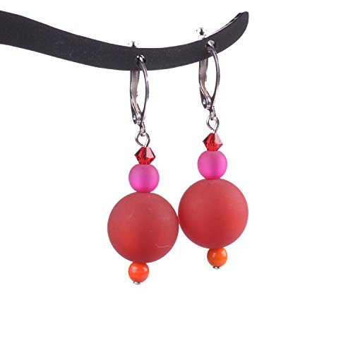Ohrring "Alicia", original Polaris- und Glasperlen in kräftigen Farben, handgefertigt von Adi-Modeschmuck in Berlin (hellrot) von Adi-Modeschmuck
