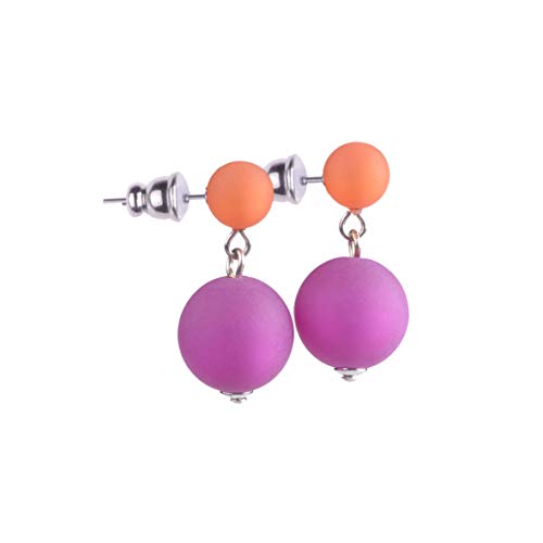 Polaris Ohrstecker"Rosanna", 8mm und 14mm original Polarisperlen in orange und fuchsia, handgefertigt von Adi-Modeschmuck in Berlin von Adi Modeschmuck