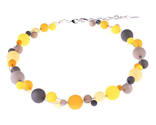 Adi-Modeschmuck Polariskette “Linda”, modischer Mix aus verflochtenen Polarisperlen in 6mm bis 14mm Größe in Gelb- und Grautönen, handgefertigt in Berlin von Adi-Modeschmuck