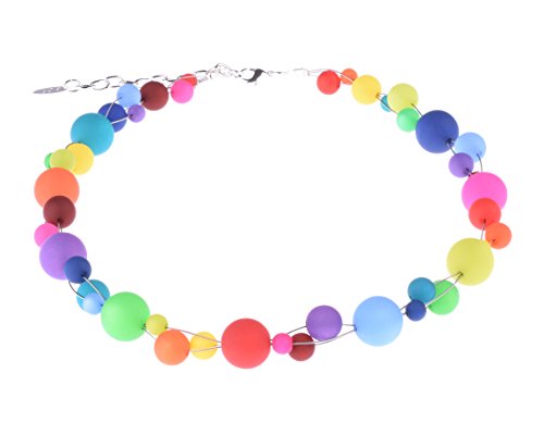 Adi-Modeschmuck Polariskette “Linda”, modischer Mix aus verflochtenen Polarisperlen in Leuchtend bunten Regenbogenfarben, handgefertigt in Berlin von Adi-Modeschmuck