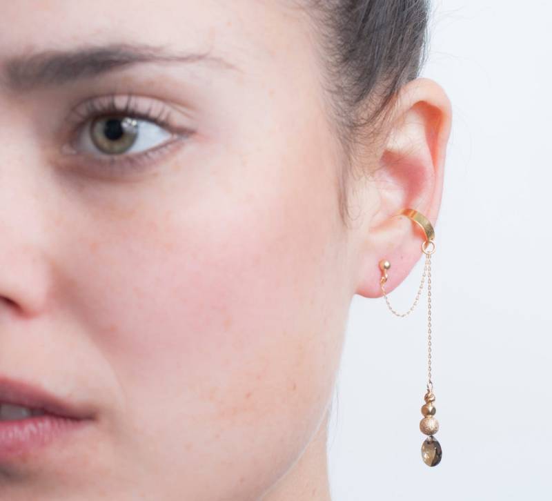 Gold Ear Cuff Ohrring, Swarovski-Kristall-Gold-Ohr-Manschette Baumeln Elegante Swarovski-Kristall-Tropfen-Ohrring, Kein Piercing Ohr Manschette von AdiMiraroJewelry