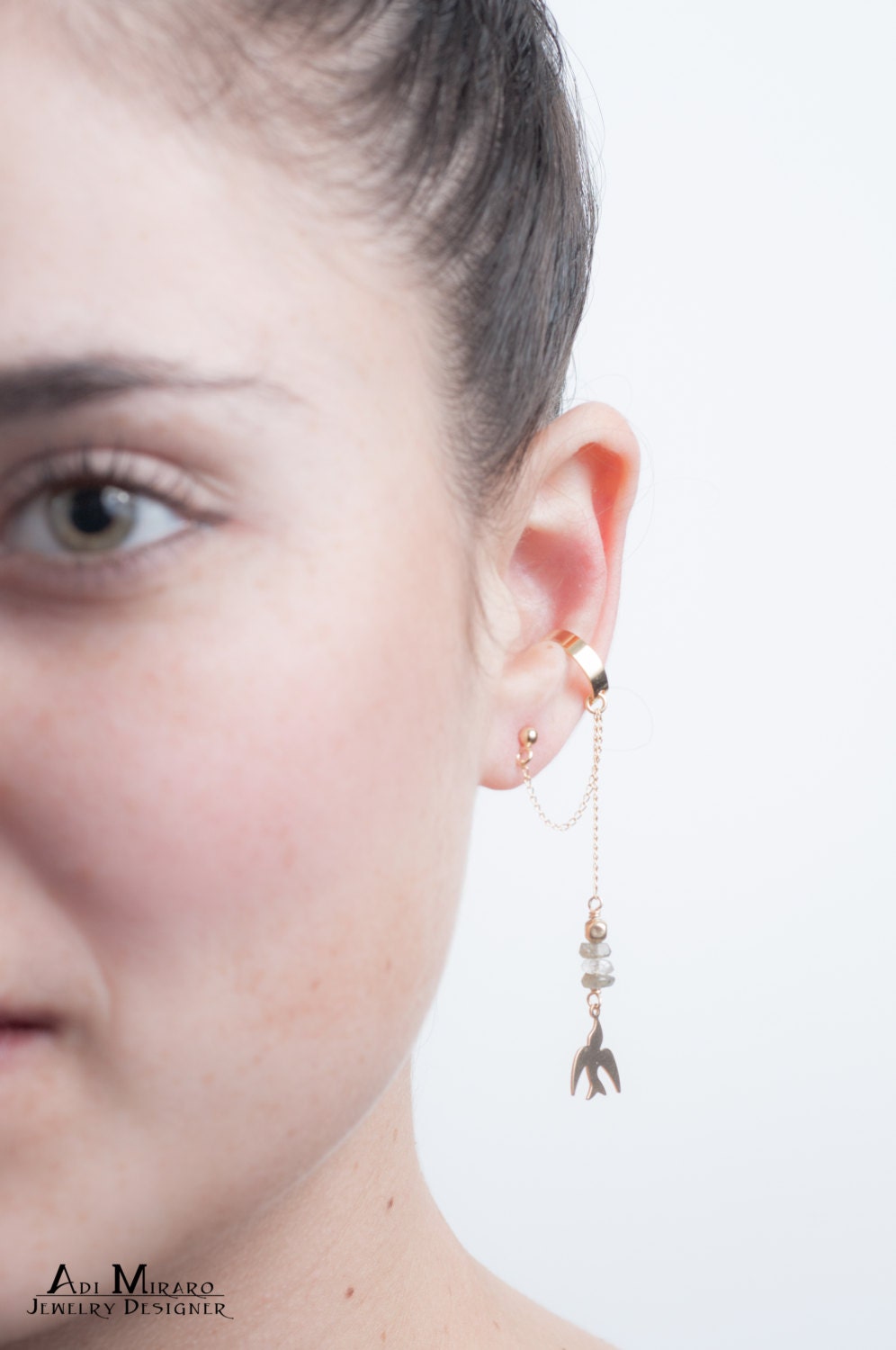 Gold Gefüllt Taube Charme & Labradorit Edelstein, Baumeln Ohr Manschette Ohrring, Diese Schönheit Ist Alles, Was Sie Für Die Perfekte Graduierung von AdiMiraroJewelry