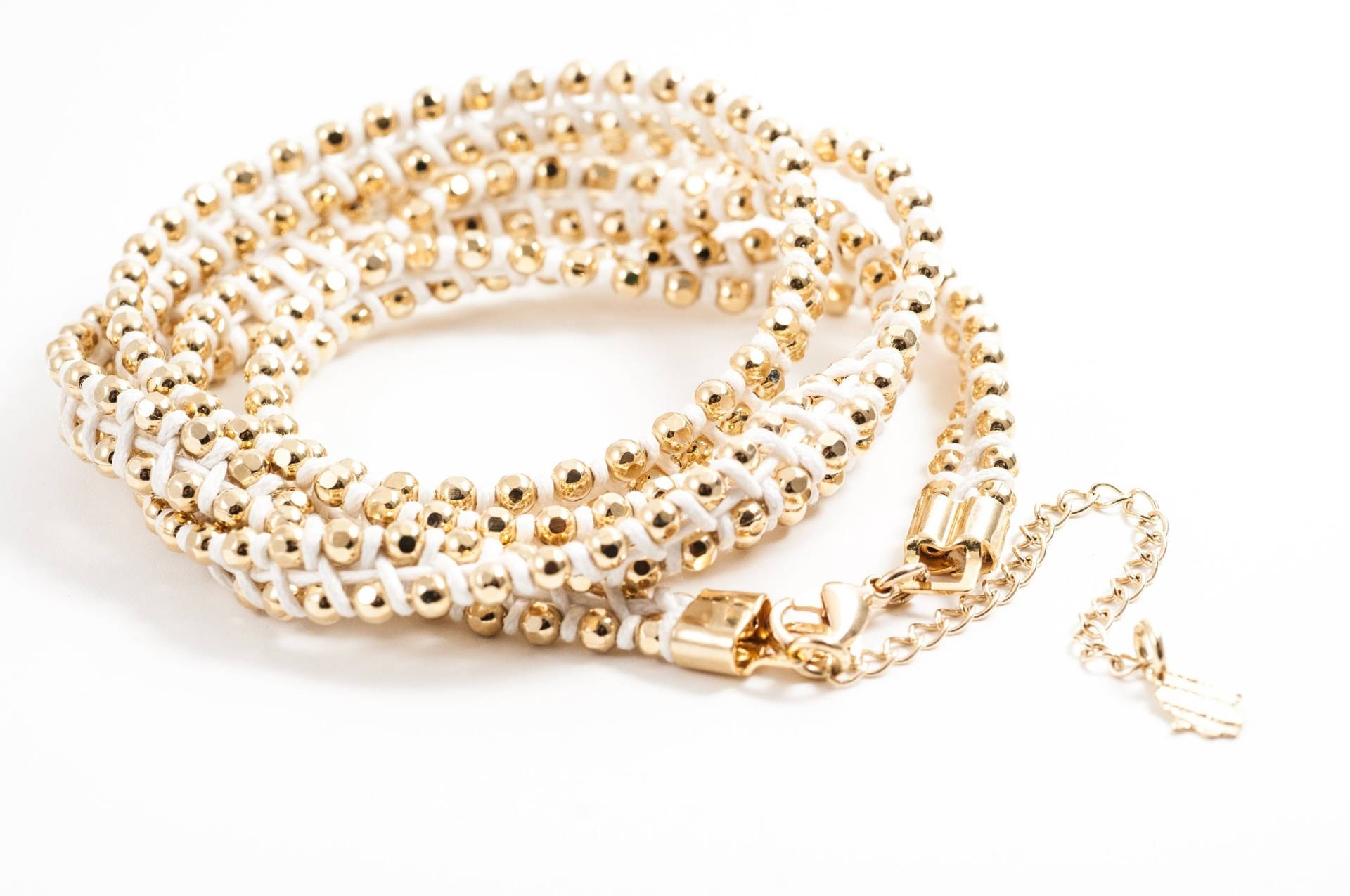 Handgemachte Gewebte Baumwolle Wickeln Armband, Gold & Weiß 3 Wraps Um Hand/2 Fußkettchen, Gefüllt Boho Stapeln Armband von AdiMiraroJewelry