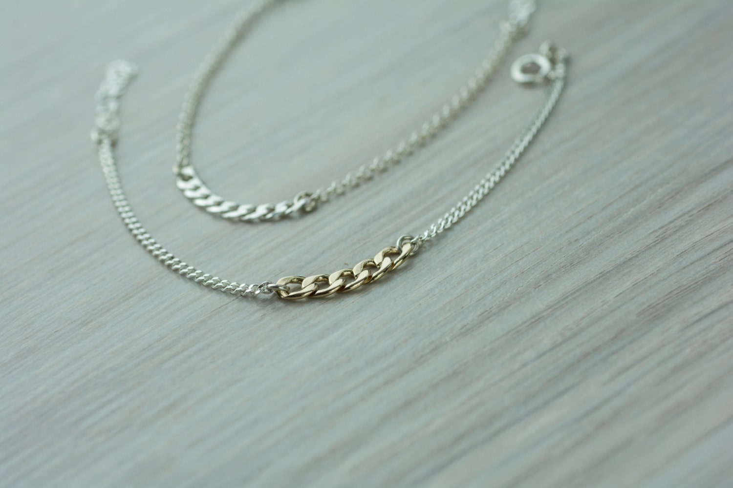 sterling Silber & Gold Gefüllt Kombiniert Metall, Doppel, Flache Gliedkette Armband, Die Schönsten Und Einzigartigen Schmuck-Look Für Graduierung von AdiMiraroJewelry