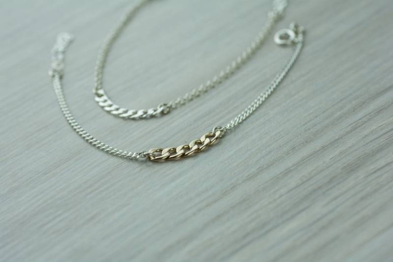 sterling Silber & Gold Gefüllt Kombiniert Metall, Doppel, Flache Gliedkette Armband, Die Schönsten Und Einzigartigen Schmuck-Look Für Graduierung von AdiMiraroJewelry