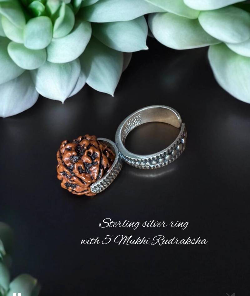 Rudraksha Ring Groß, Shiva Sterling Silber Schmuck, 5 Mukhi Perlen, Gesicht, Kundalini Yoga, Statement Schutzringe von AdiShaktiShop