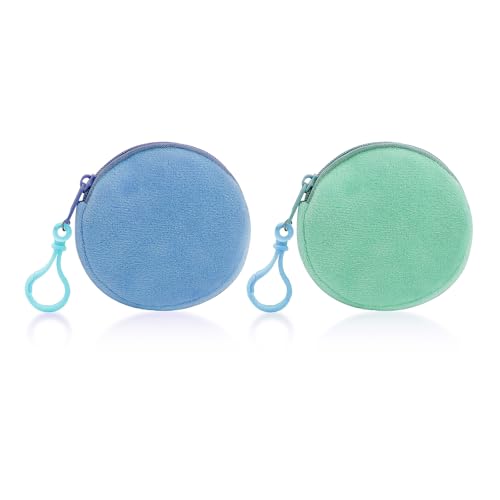 AdiStylinno 2 Pcs Münzbörsen für Damen, Weicher Plüsch Runder Münzgeldbörse, Tragbare Klein Kleingeldbörse Nette Reißverschluss Münztasche, Mini Geldbörse mit Karabiner (Blau+Grün) von AdiStylinno