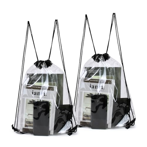 AdiStylinno 2 Pcs Rucksack mit Kordelzug, Unisex Klare Kordelzug Turnbeutel, Faltbarer Schwimmbeutel Wasserdicht Sportbeutel, Einstellbare Leichte Gym Bag für Sport Schwimmen (Schwarz) von AdiStylinno