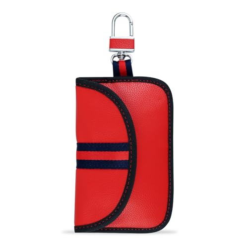AdiStylinno Autoschlüssel Tasche, Schlüsseletui Geldbörse PU Leder mit Drehbarem Haken Schlüsseltasche Schlüssellose Signal Blocking Schlüsselmäppchen für Herren und Damen (Rot) von AdiStylinno