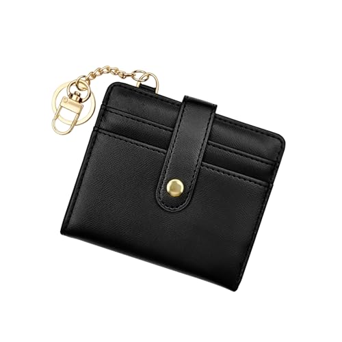 AdiStylinno Damen-Geldbörse, Bifold Slim Kreditkartenetui mit mehreren Kartenschlitzen, kleine Geldbörsen mit Ausweisfenster und Schlüsselanhänger, Schwarz, Milimalist von AdiStylinno