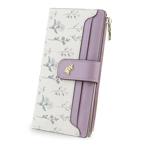 AdiStylinno Damen-Geldbörse, großes Fassungsvermögen, lang, dünn, PU-Leder, Kreditkartenetui mit 11 Kartenfächern und 1 Reißverschlussfach, Violett, 19.5 x 10 x 1.7 cm / 7.6 x 3.9 x 0.67 in, Modern von AdiStylinno