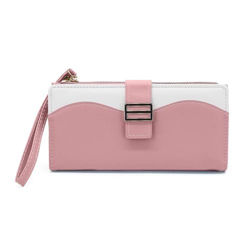 AdiStylinno Damen-Geldbörsen, PU-Leder, großes Fassungsvermögen, schmale lange Geldbörse mit Reißverschluss, modische Clutch-Geldbörse mit mehreren Kartenfächern und Handgelenkschlaufe, rose, 19 x 9.5 von AdiStylinno