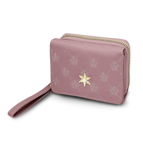 AdiStylinno Damen-Geldbörsen, dreifach gefalteter Kartenhalter mit Blumendruck, kleine Geldbörse mit 7 Kartenfächern, 1 Geldscheinfach, 2 Münzfächer mit Reißverschluss, 1 Ausweisfenster, violett, von AdiStylinno