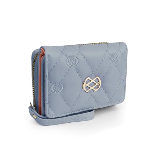 AdiStylinno Damen Kleine Geldbörsen Weich PU Leder Trifold Compact Wallet Cute Card Holder Geldbörse mit Reißverschlusstasche und Gurt, Blau, 10.5 x 8.5 x 4 cm / 4.13 x 3.35 x 1.57 in, Modern von AdiStylinno