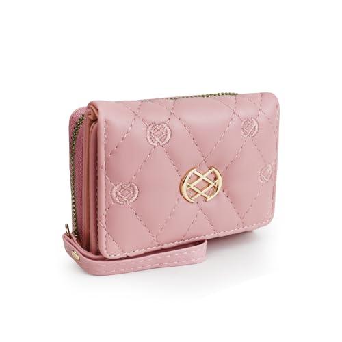 AdiStylinno Damen Kleine Geldbörsen Weich PU Leder Trifold Compact Wallet Cute Card Holder Geldbörse mit Reißverschlusstasche und Gurt, Pink, 10.5 x 8.5 x 4 cm / 4.13 x 3.35 x 1.57 in, Modern von AdiStylinno