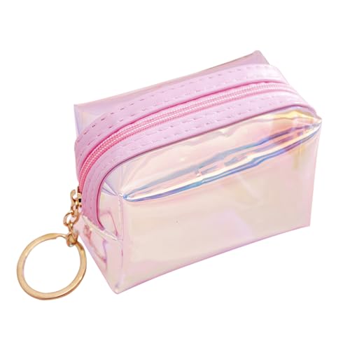 AdiStylinno Damen-Münzgeldbörse, glänzend, transparent, kleine Münztasche mit Schlüsselanhänger, farbiger Kartenhalter für Frauen, Pink, 9*7*5 cm/3.5*2.7*2 in, Modern von AdiStylinno