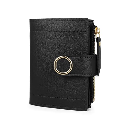 AdiStylinno Geldbeutel Damen, Frauen Mode Bifold Klein Leder Geldbörse, Minimalist Kreditkartenetui Kompakte Portemonnaie mit ID Fenster und Reißverschluss Münzfach (Schwarz) von AdiStylinno