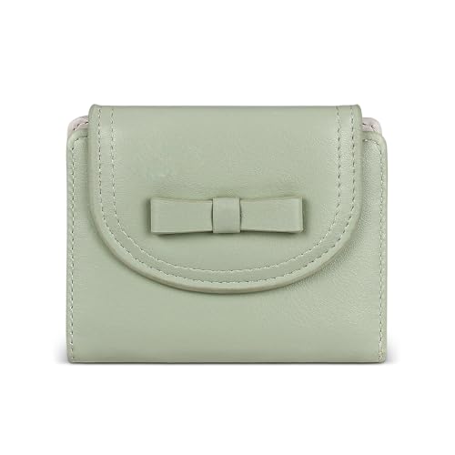 AdiStylinno Geldbörse Damen, PU Leder Kleines Portemonnaie Damen Niedliche Fliege Kreditkartenetui Bifold Geldbeutel mit Reißverschluss Münzfach Multi Card Slots ID Fenster (Grün) von AdiStylinno