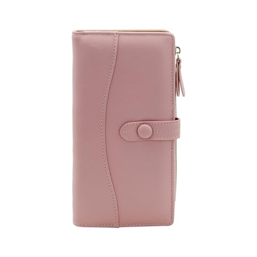 AdiStylinno Damen Geldbörse, Bifold Lange Leder Geldbeutel mit Snap Reißverschluss, Frauen Große Kapazität Kreditkartenetui Kupplung Clutch Portemonnaie mit Mehreren Kartenfächer und Münztasch (Rosa) von AdiStylinno