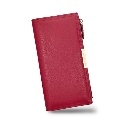AdiStylinno Geldbörse für Damen, Große Kapazität Lange Slim Wallet Damen Multifunktionale Portemonnaie PU Leder Geldbeutel mit Reißverschluss Münztasche Multi Slots Bargeld Fächer ID Fenster (Rot) von AdiStylinno