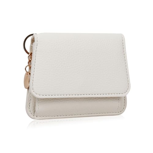 AdiStylinno Geldbörse Damen, Minimalistische Kleines Portemonnaie Damen Mini Nette PU Leder Kreditkartenhalter Geldbeutel mit Schlüsselbund, Reißverschluss Münzfach, Mehrere Karten Slot (Blanco) von AdiStylinno