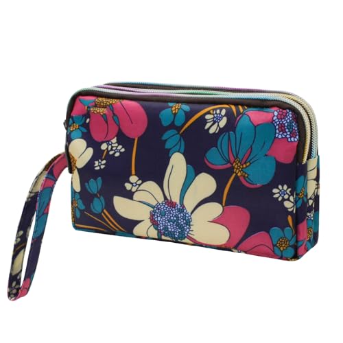 AdiStylinno Geldbörse Damen Gross, Große Kapazität Polyester Geldbeutel wasserdichte Exquisit Drucke Portemonnaie mit 3 Fächern und Reißverschlüssen für Frauen (A) von AdiStylinno