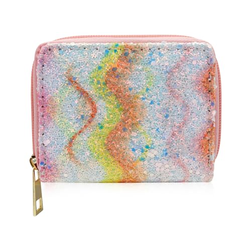 AdiStylinno Geldbörse Damen Klein, Bunte Glänzender Kleines Portemonnaie mit 4-Kartenfächern und 2-Bill Slots, Mini Coin Purse Münzgeldbörse Geldbeutel Kreditkartenetui für Damen (A) von AdiStylinno