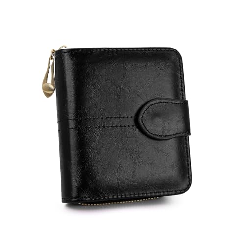 AdiStylinno Damen Geldbörse Klein, PU Leder Geldbeutel für Frauen Stilvolle Quadratische Portemonnaie Portable Kreditkartenetui mit Reißverschluss Münztasch (Schwarz) von AdiStylinno