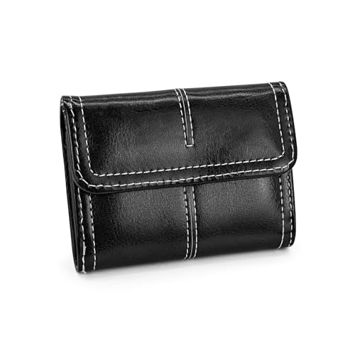 AdiStylinno Kartenetui Damen, Leder Kreditkartenetui Solid Color Compact Akkordeon Kartenhalter mit Snap Klein Geldbörse Mini Damen Portemonnaie mit 9 Karten Slots und 2 Cash Slots (Schwarz) von AdiStylinno