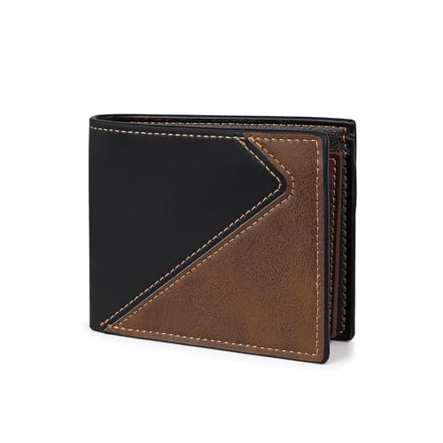 AdiStylinno Geldbörse Herren, Bifold Geldbeutel PU Leder Portmonee Herren Slim Wallet mit Münzfach, Vintage Männer Portemonnaie Kartenetui mit Mehreren Karten Steckplätze und ID-Fenster (Schwarz) von AdiStylinno