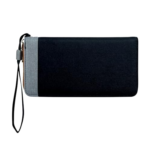 AdiStylinno Geldbörsen Herren, Große Kapazität Canvas Geldbeutel Lange Portemonnaie Kreditkartenhalter mit Zip Münze Pocket Multi Card Slots Cash Slots Abnehmbarem Handgelenkriemen (Schwarz) von AdiStylinno