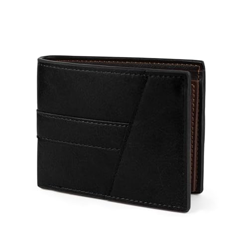 AdiStylinno Geldbörse Herren, PU Leder Bifold Portemonnaie Herren Minimalistische Geldbeutel Vintage Portmonee Slim Wallet mit Münzfach 2 Cash Slots 6 Karten Slots und 1 ID Fenster (Schwarz) von AdiStylinno