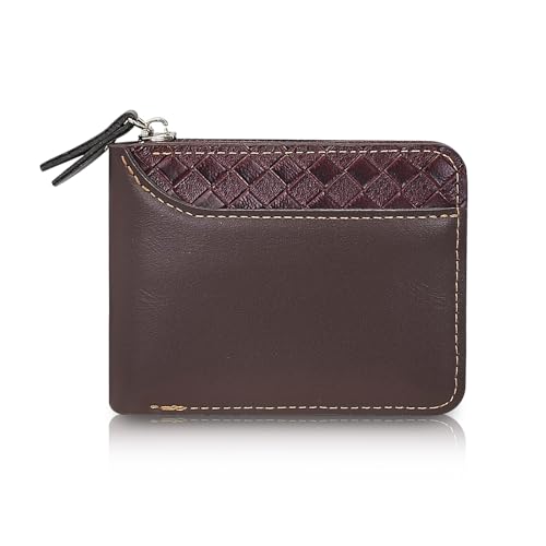AdiStylinno Geldbörse Herren, Leder Portmonee mit Reißverschluss Herren Kleine Portemonnaie Kreditkartenhalter Leder Geldbeutel Mode Slim Wallet mit Münztasche und ID Fenster (Dunkelbraun) von AdiStylinno