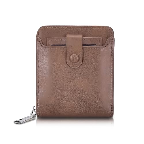 AdiStylinno Geldbörse Herren, Leder Kurze Geldbeutel Slim Wallet mit Externen Kartenfächern Münzfach Foto Slot und ID Fenster, Vintage Portemonnaie Herren Minimalistische Portmonee (Khaki) von AdiStylinno