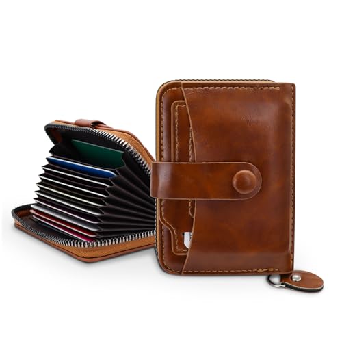 AdiStylinno Geldbörse Herren, Minimalistische PU Leder Kreditkartenetui mit Abnehmbarem Slot, Mode Kartenetui mit Reißverschluss und Snap Männer Portmonee mit 9 Card Slots und Münzfach (Kaffee) von AdiStylinno