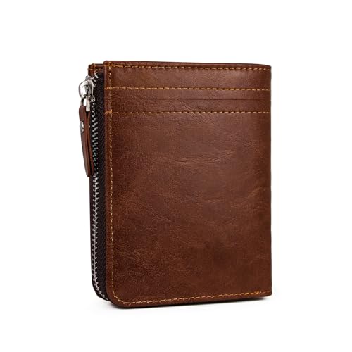AdiStylinno Geldbörse Herren, Soft PU Leder Slim Wallet mit Münzfach, Minimalistische Portmonee Bifold Portemonnaie Herren Geldbeutel mit ID Fenster Reißverschluss Mehrere Kartenfächer (Braun) von AdiStylinno